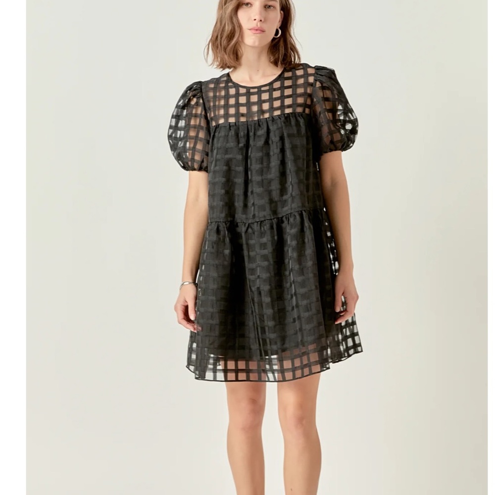 English Factory Black Grid Mini Dress XS